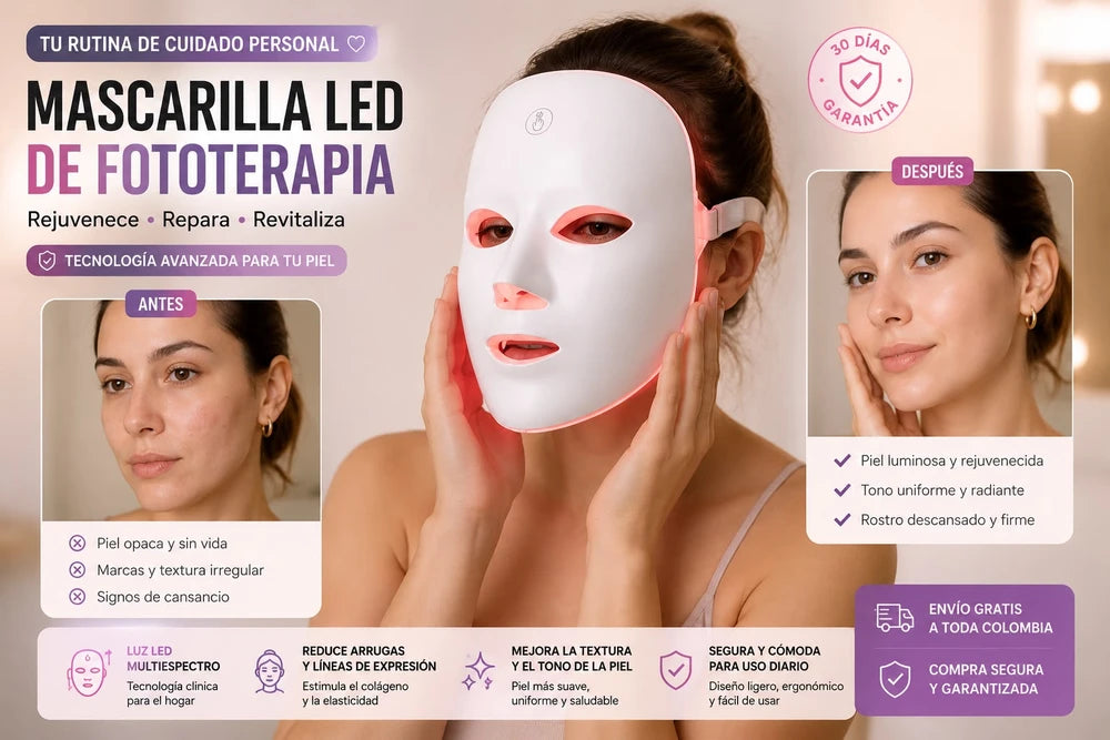Mascara Facial LED Recargable de Fotonterapia